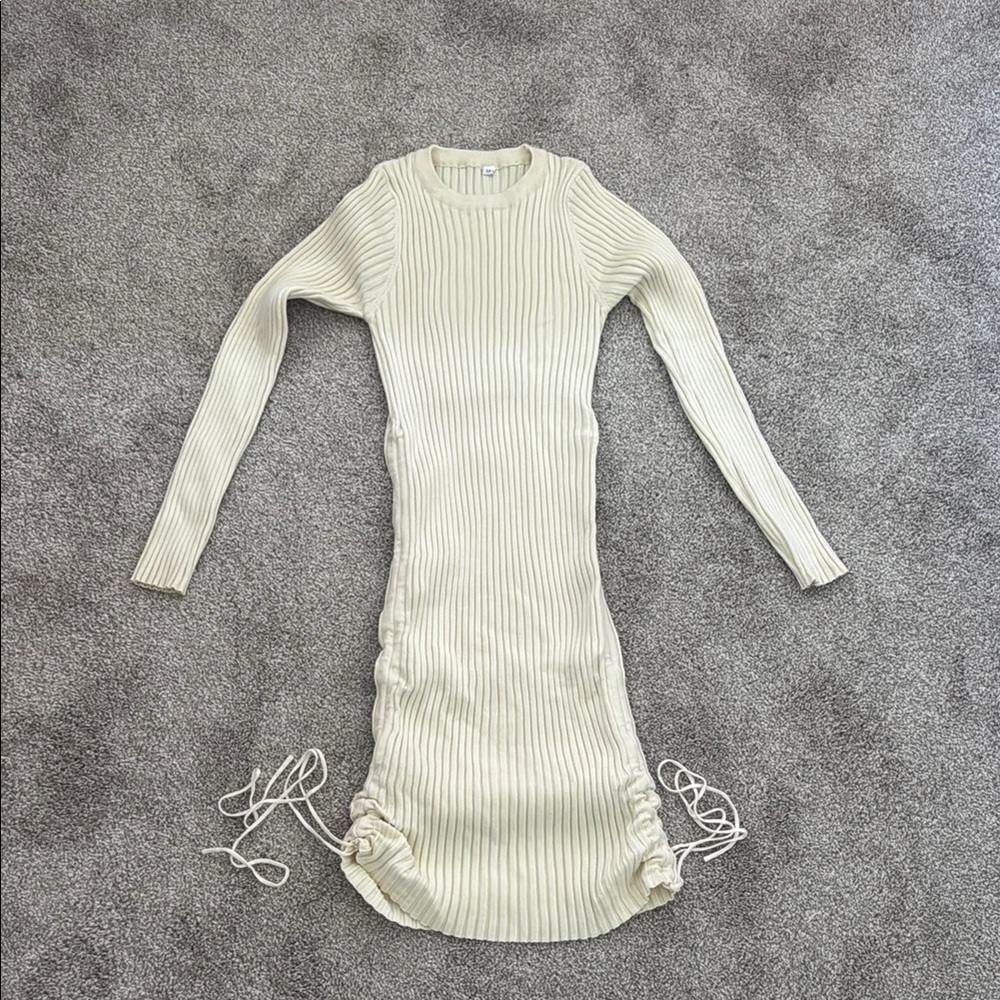 Cream Ribbed Knit Dress
